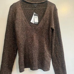 COPY - Guess Long Sleeve Bronze Metallic Sweater Top With Cut Out High Neck